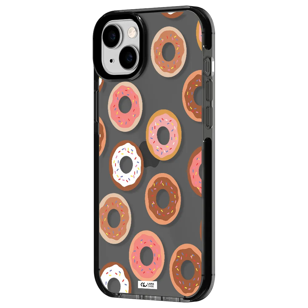 a pattern of donuts with sprinkles Apple iPhone 14 plus impact Smoke Black Case