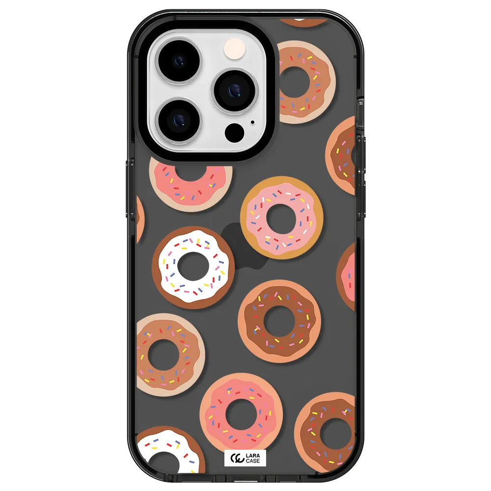 a pattern of donuts with sprinkles Apple iPhone 14 pro impact Smoke Black Case