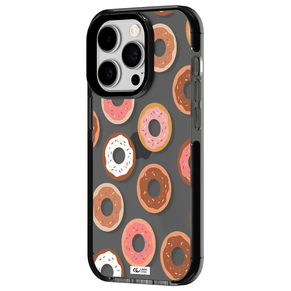 a pattern of donuts with sprinkles Apple iPhone 14 pro impact Smoke Black Case