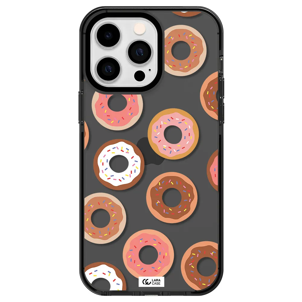 a pattern of donuts with sprinkles Apple iPhone 14 pro max impact Smoke Black Case
