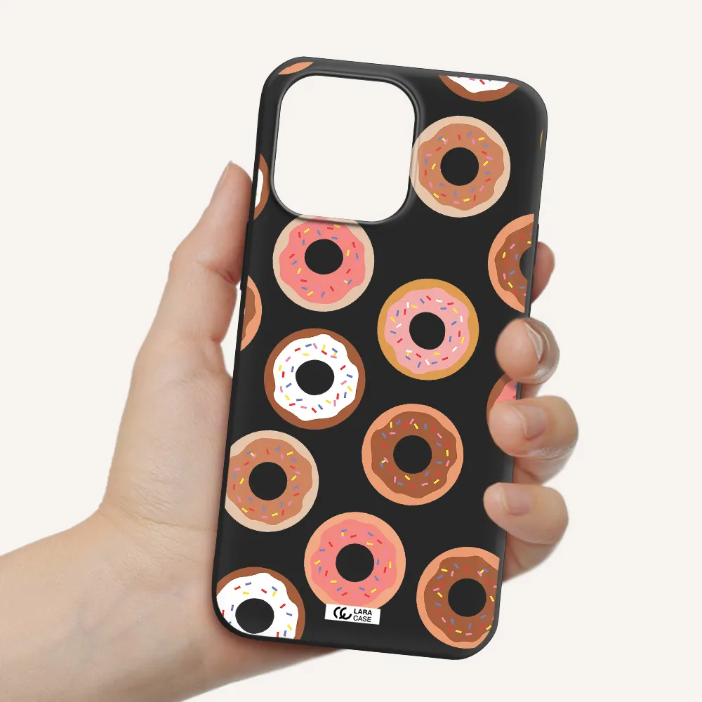 a pattern of donuts with sprinkles Apple iPhone 14 pro max Silicone black Case