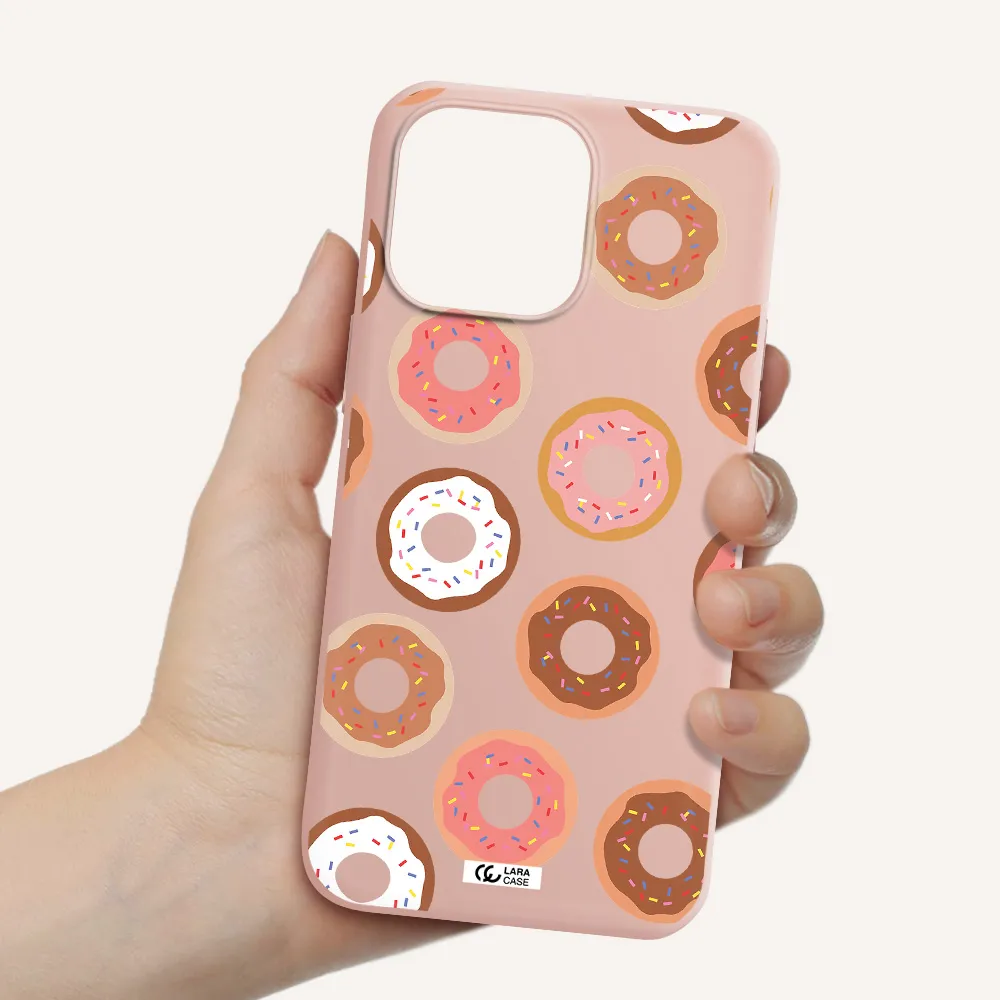 a pattern of donuts with sprinkles Apple iPhone 14 pro max Silicone pastel pink Case