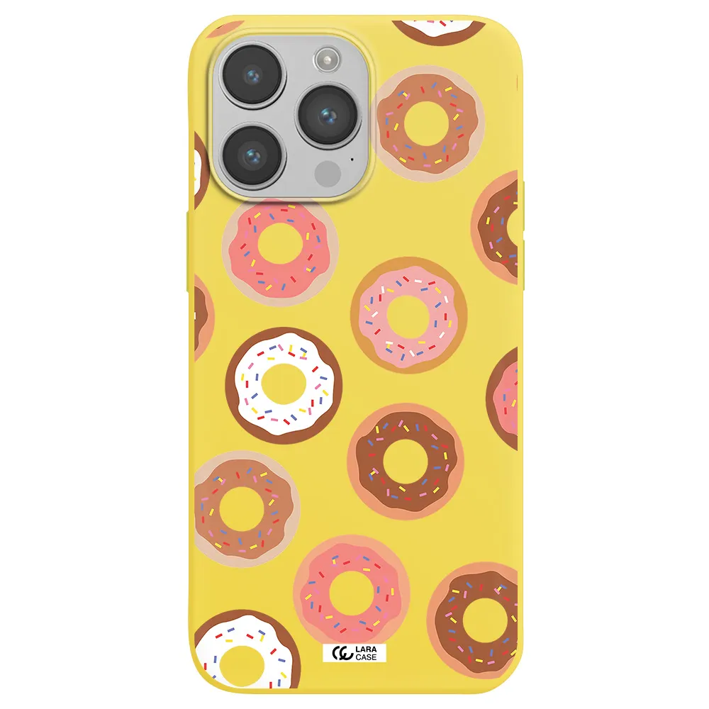 a pattern of donuts with sprinkles Apple iPhone 14 pro Silicone canary yellow Case
