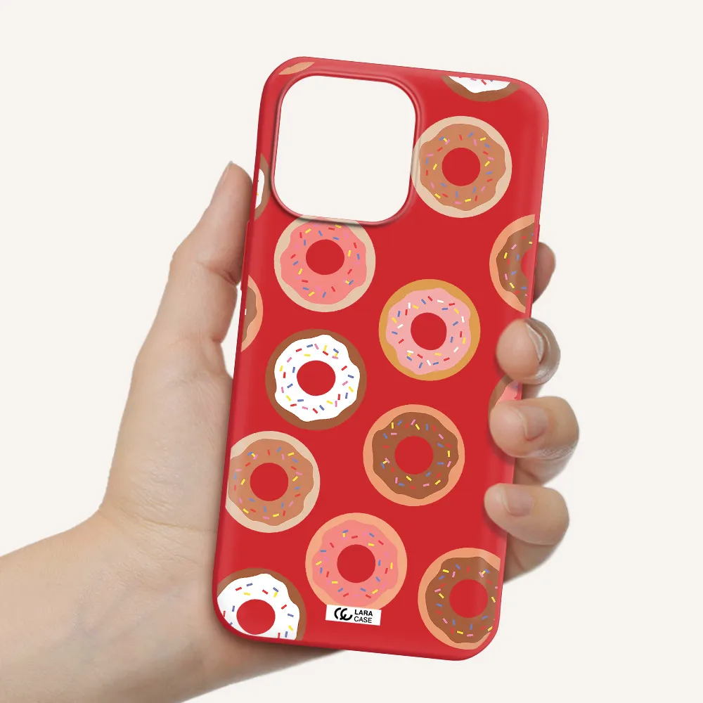 a pattern of donuts with sprinkles Apple iPhone 14 pro Silicone Imperial Red Case
