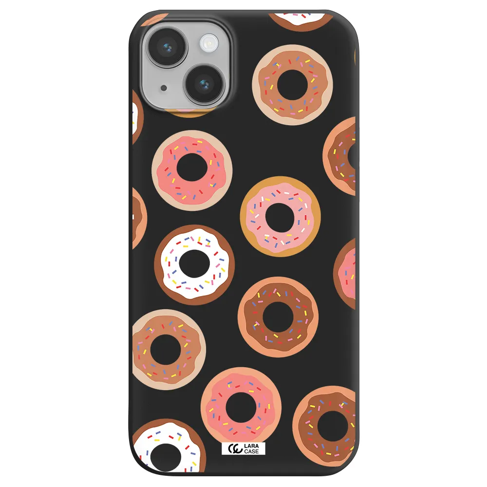 a pattern of donuts with sprinkles Apple iPhone 14 Silicone black Case