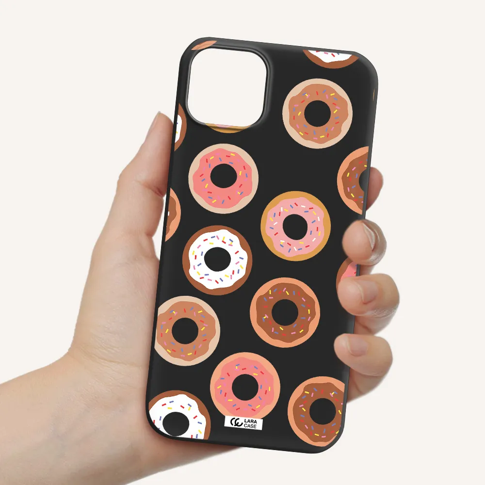 a pattern of donuts with sprinkles Apple iPhone 14 Silicone black Case