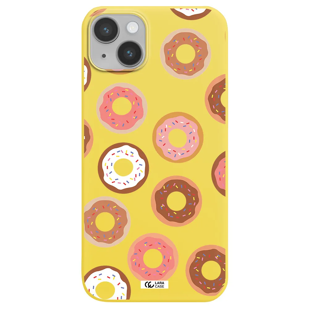 a pattern of donuts with sprinkles Apple iPhone 14 Silicone canary yellow Case