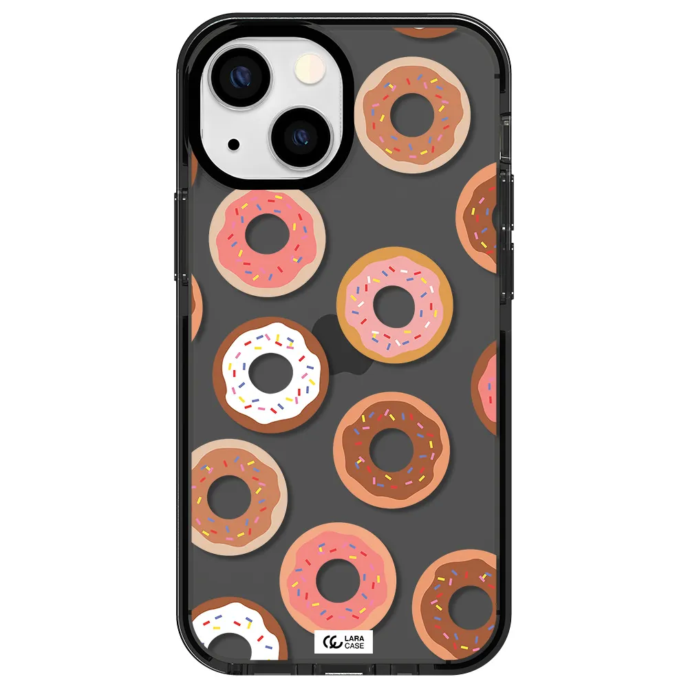 a pattern of donuts with sprinkles Apple iPhone 15 impact Smoke Black Case