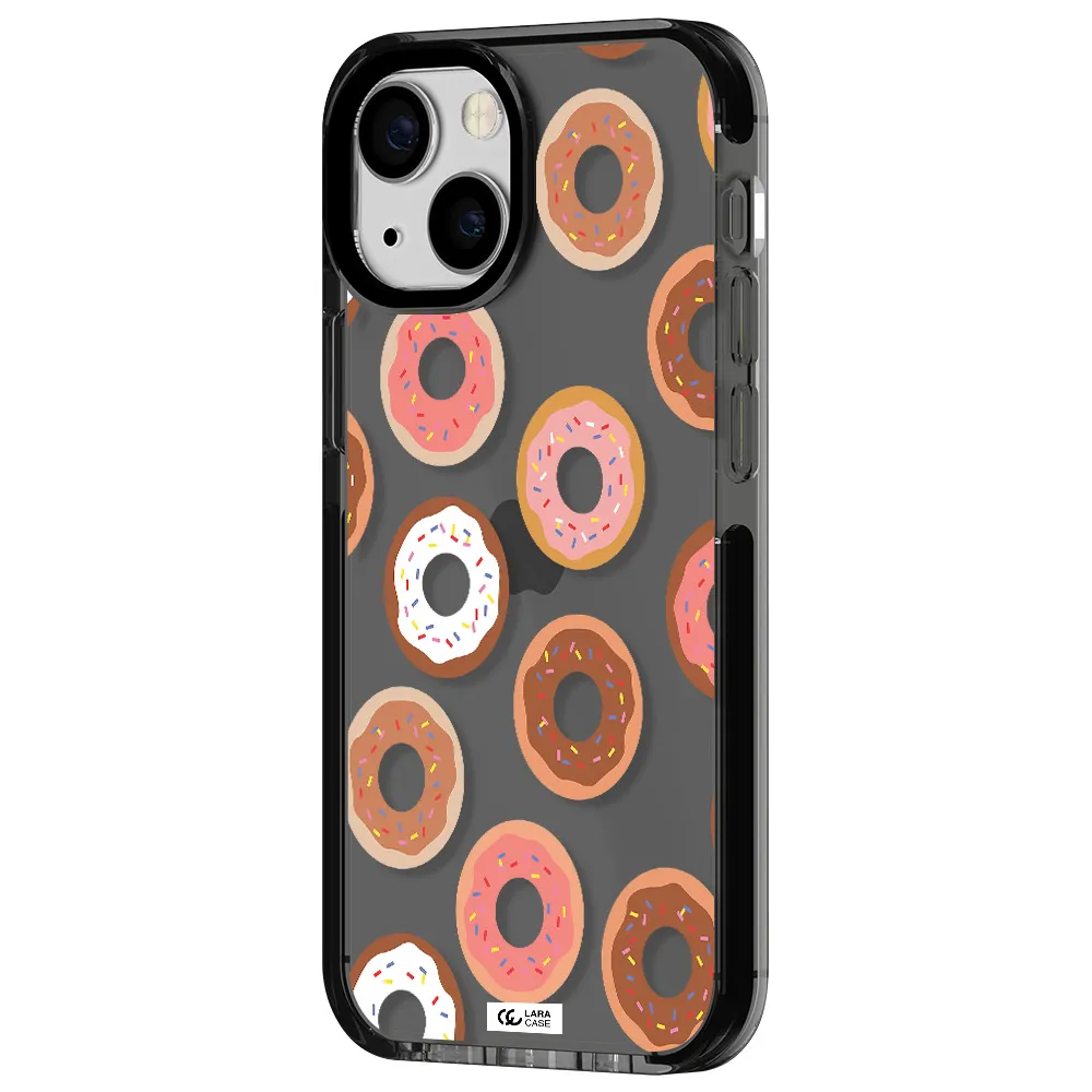 a pattern of donuts with sprinkles Apple iPhone 15 impact Smoke Black Case