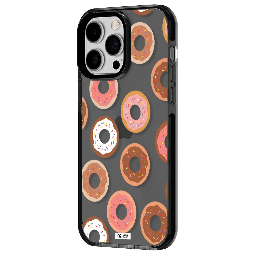 a pattern of donuts with sprinkles Apple iPhone 15 Pro impact Smoke Black Case
