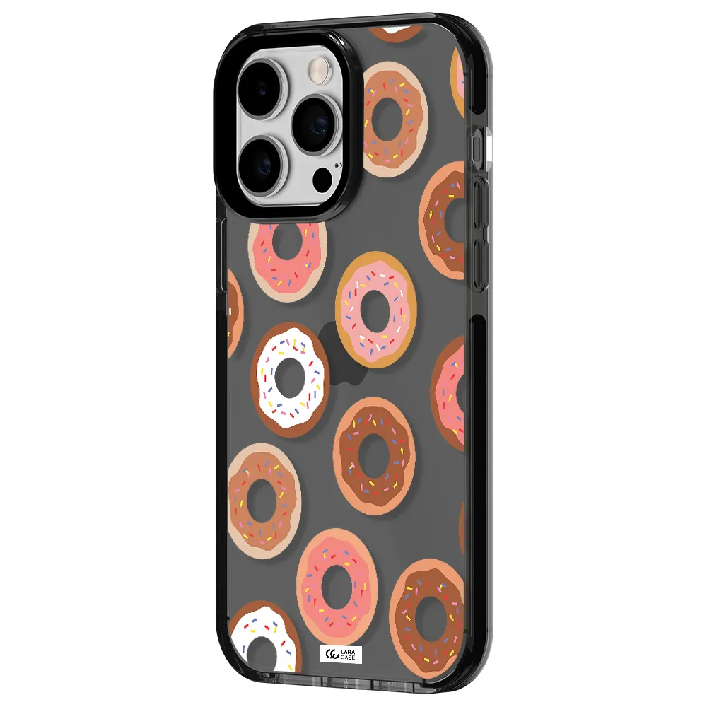 a pattern of donuts with sprinkles Apple iPhone 15 Pro Max impact Smoke Black Case