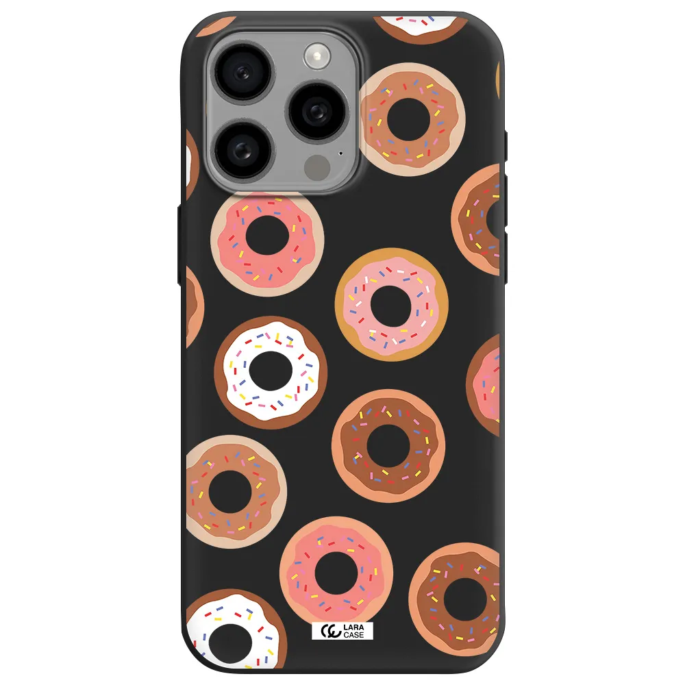 a pattern of donuts with sprinkles Apple Iphone 15 Pro max Silicone black Case