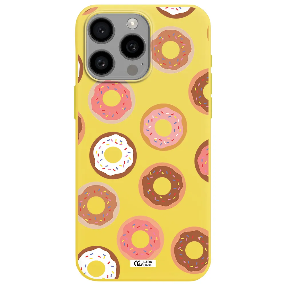 a pattern of donuts with sprinkles Apple Iphone 15 Pro max Silicone canary yellow Case