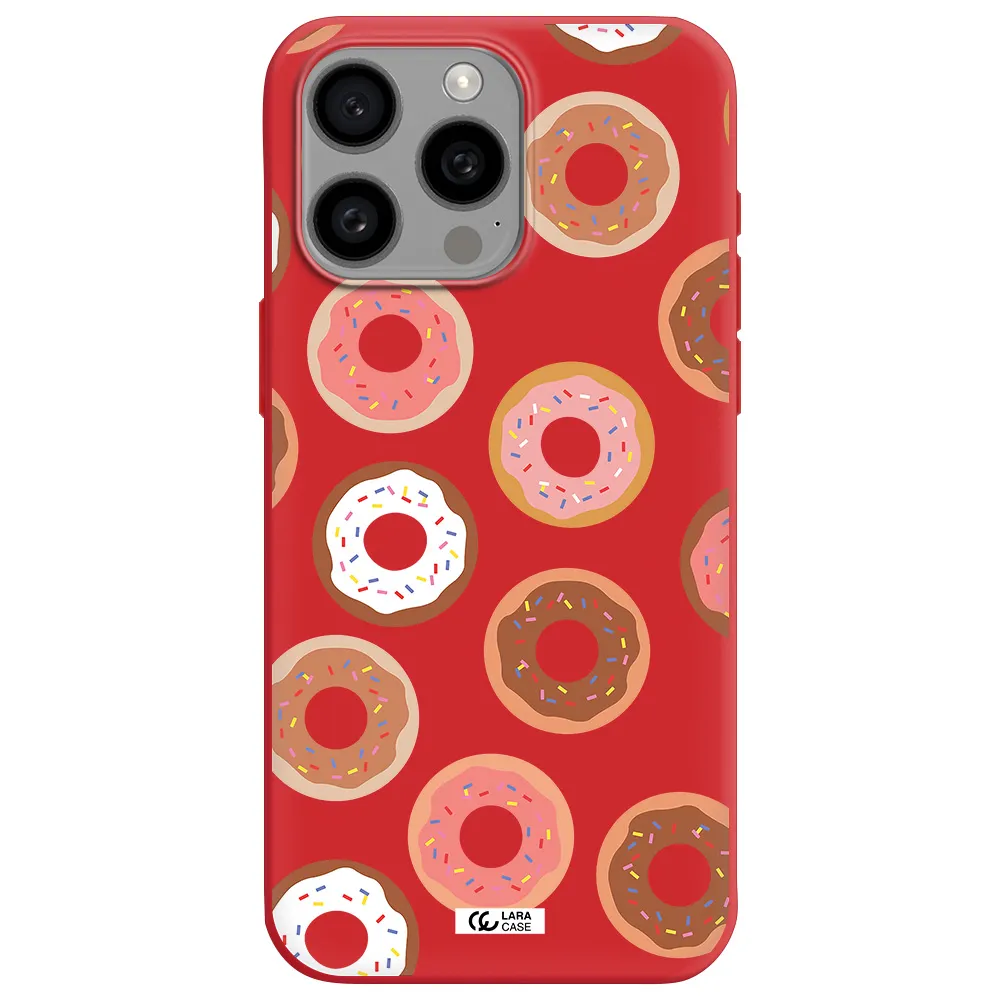 A Pattern Of Donuts With Sprinkles Apple Iphone 15 Pro Max Silicone Imperial Red Case