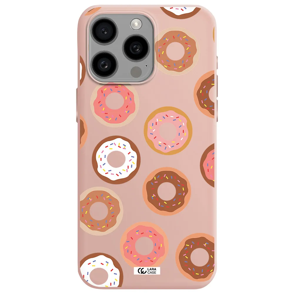 a pattern of donuts with sprinkles Apple Iphone 15 Pro max Silicone pastel pink Case