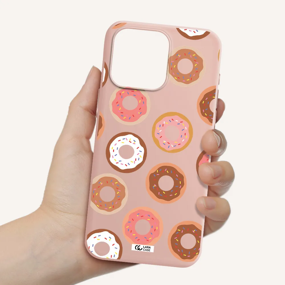 a pattern of donuts with sprinkles Apple Iphone 15 Pro max Silicone pastel pink Case
