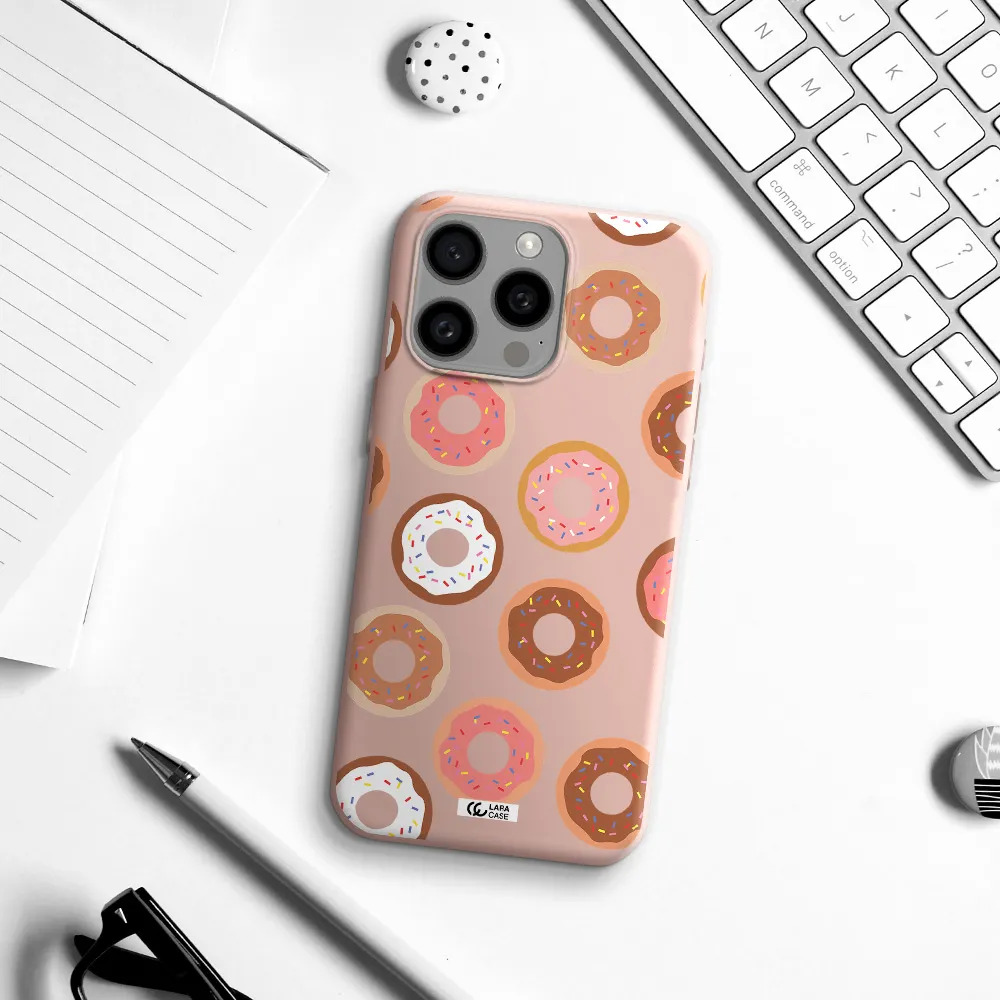 a pattern of donuts with sprinkles Apple Iphone 15 Pro max Silicone pastel pink Case