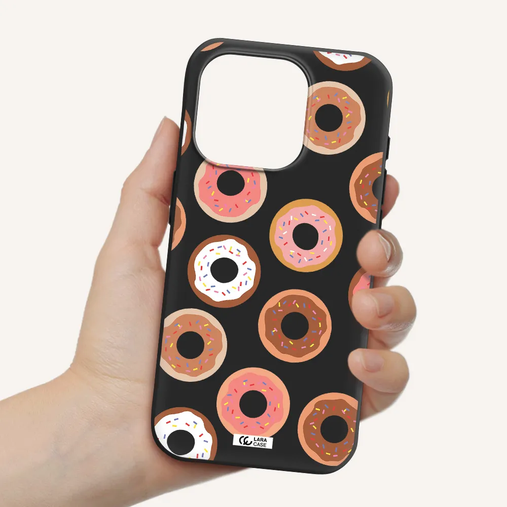 A Pattern Of Donuts With Sprinkles Apple Iphone 15 Pro Silicone Black Case