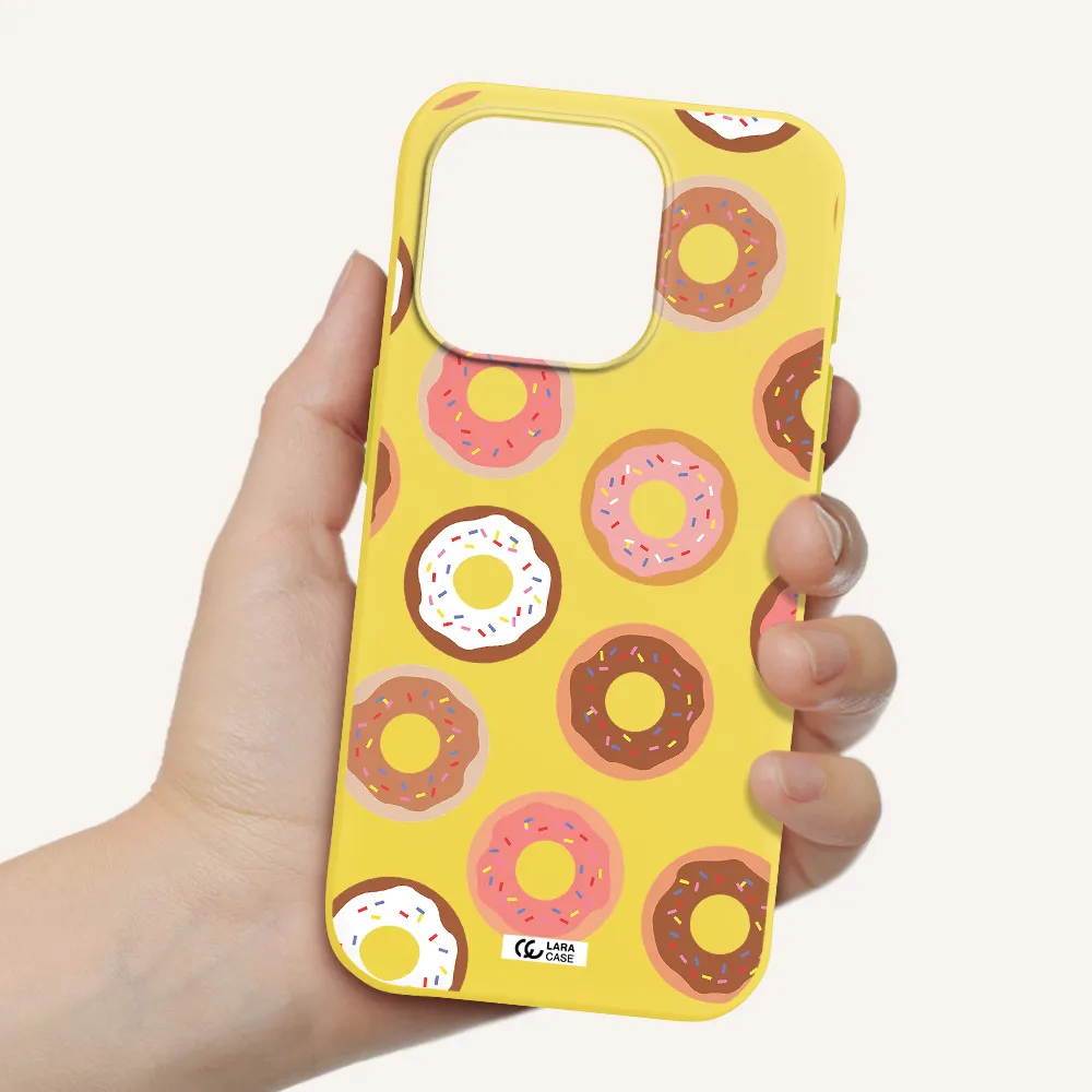 A Pattern Of Donuts With Sprinkles Apple Iphone 15 Pro Silicone Canary Yellow Case