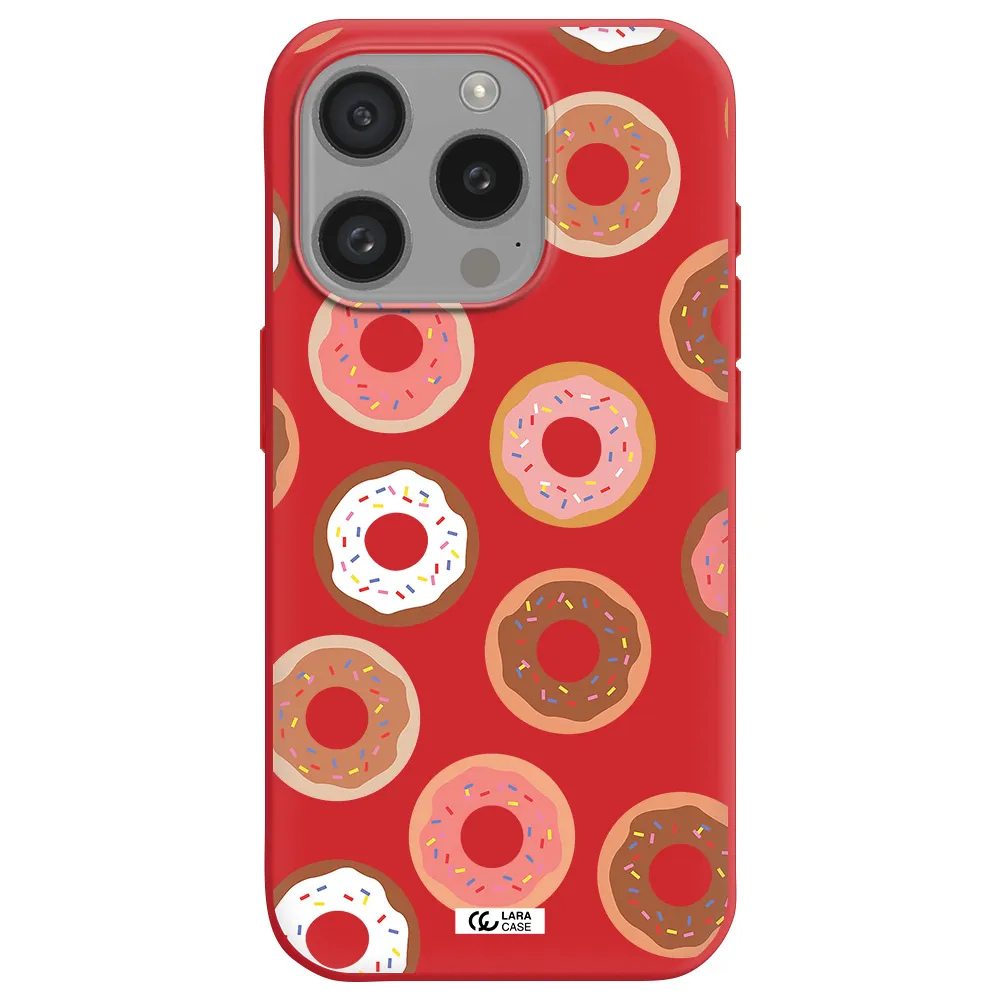 A Pattern Of Donuts With Sprinkles Apple Iphone 15 Pro Silicone Imperial Red Case