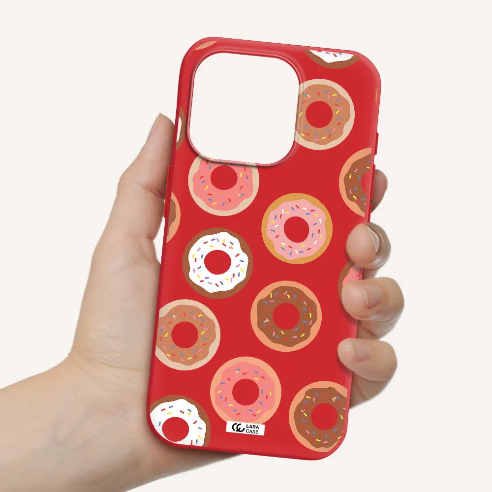 A Pattern Of Donuts With Sprinkles Apple Iphone 15 Pro Silicone Imperial Red Case