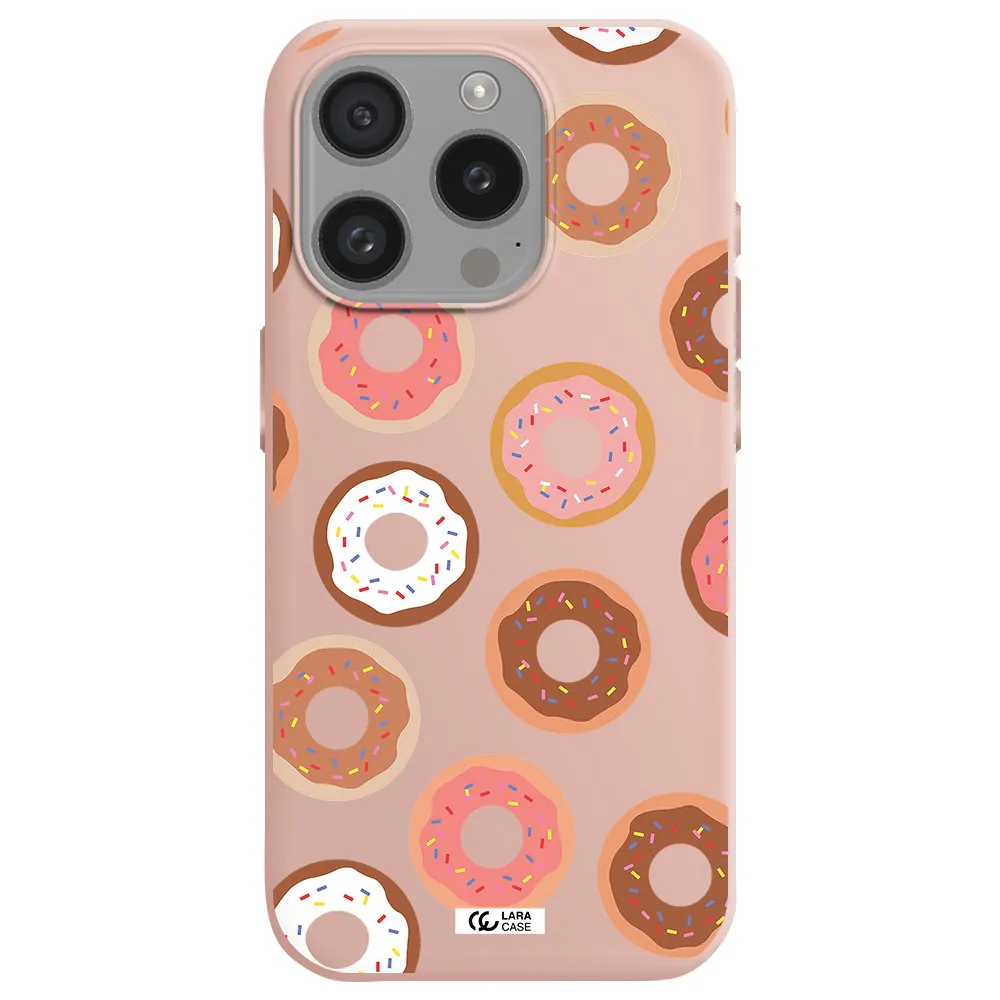 A Pattern Of Donuts With Sprinkles Apple Iphone 15 Pro Silicone Pastel Pink Case