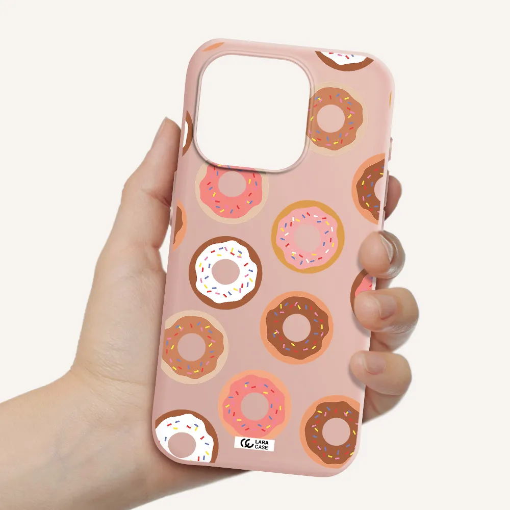A Pattern Of Donuts With Sprinkles Apple Iphone 15 Pro Silicone Pastel Pink Case