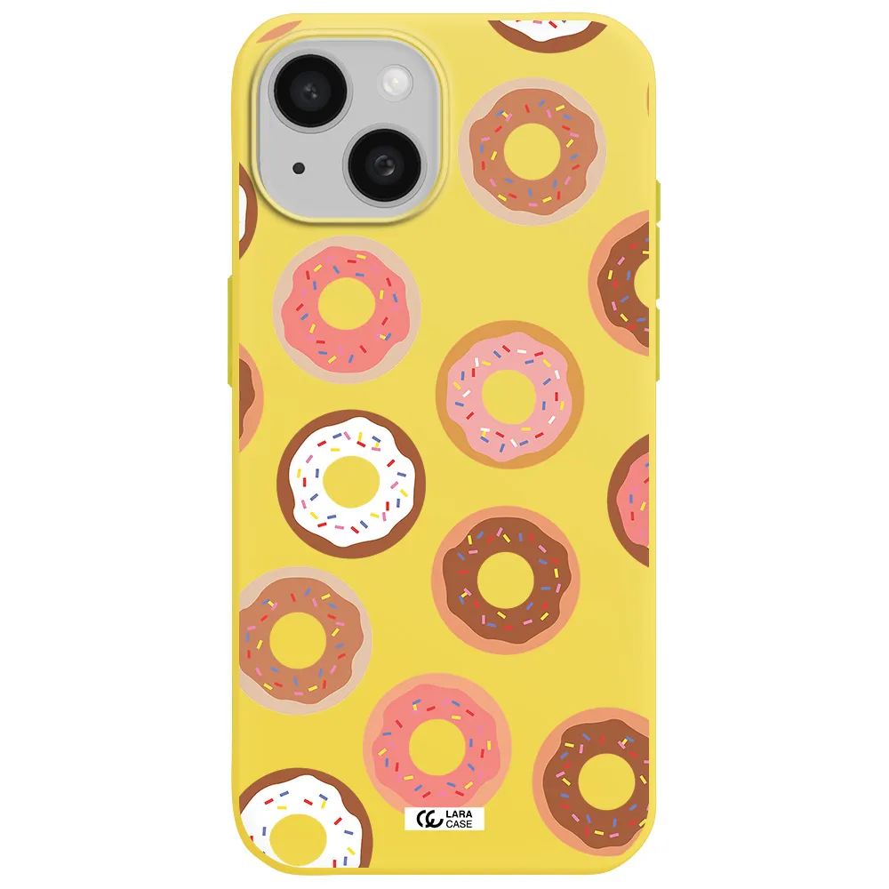 a pattern of donuts with sprinkles Apple iPhone 15 Silicone canary yellow Case