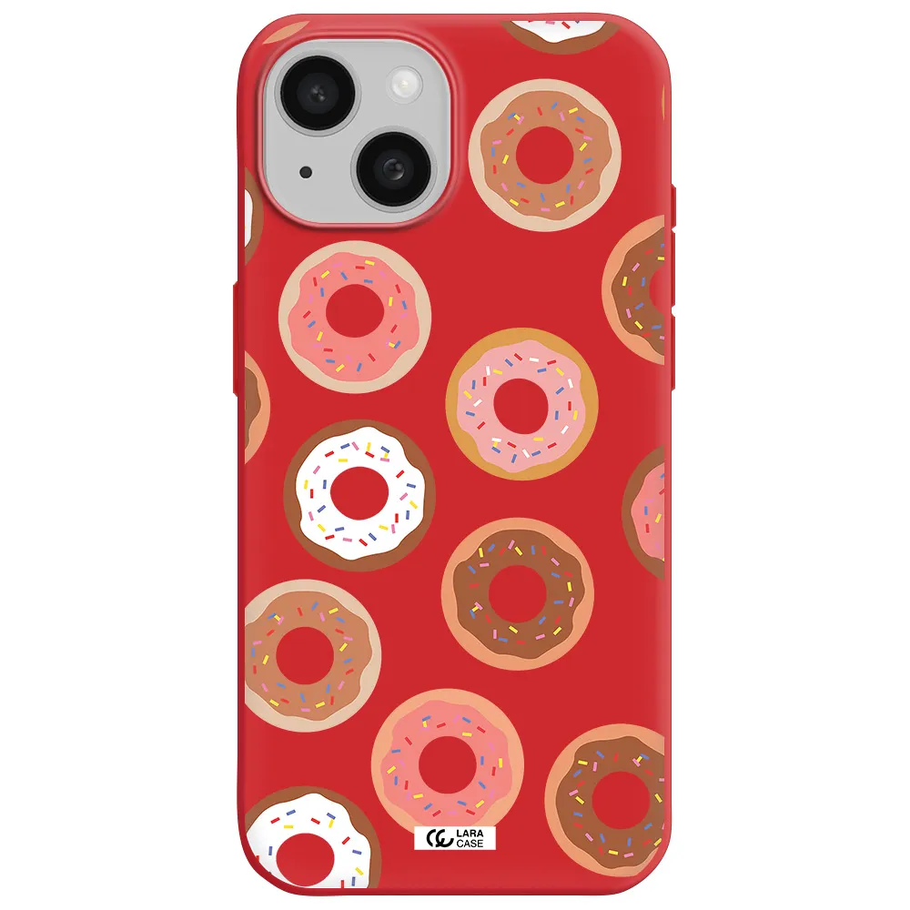 A Pattern Of Donuts With Sprinkles Apple Iphone 15 Silicone Imperial Red Case