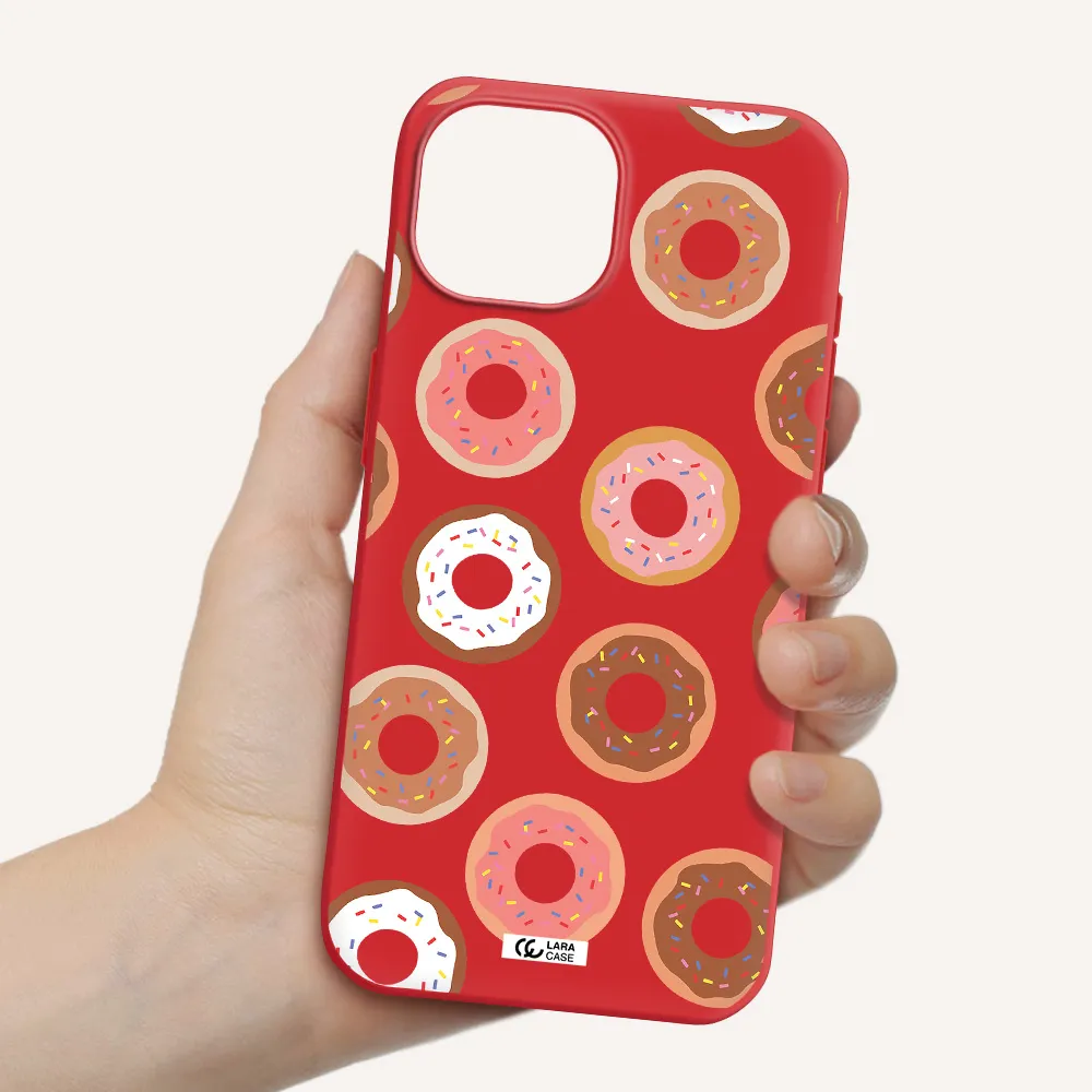 A Pattern Of Donuts With Sprinkles Apple Iphone 15 Silicone Imperial Red Case
