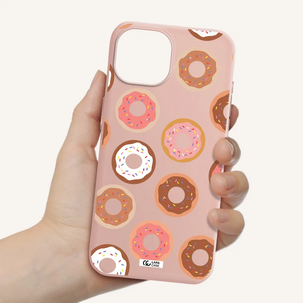 A Pattern Of Donuts With Sprinkles Apple Iphone 15 Silicone Pastel Pink Case