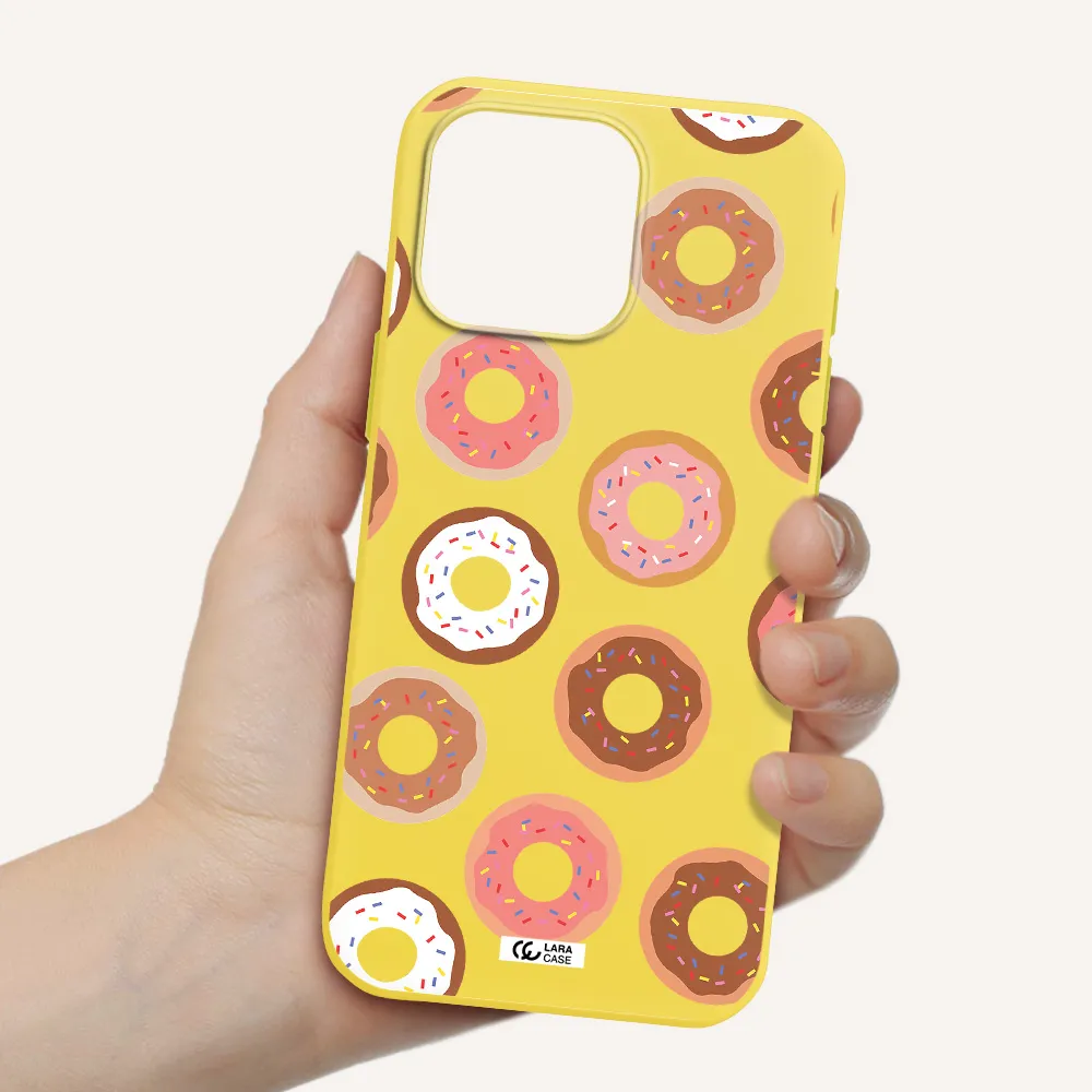 A Pattern Of Donuts With Sprinkles Apple Iphone 16 Pro Max Silicone Canary Yellow Case