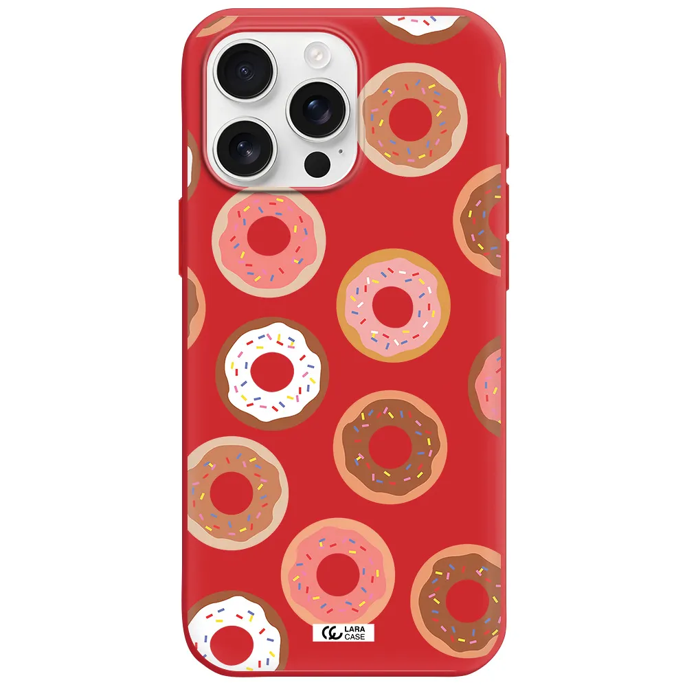 A Pattern Of Donuts With Sprinkles Apple Iphone 16 Pro Max Silicone Imperial Red Case