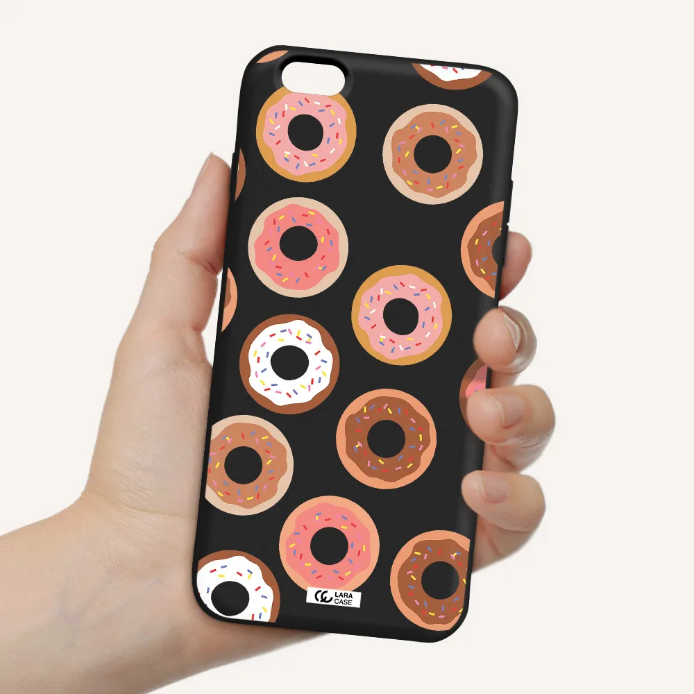 a pattern of donuts with sprinkles Apple iPhone 6 plus Silicone black Case