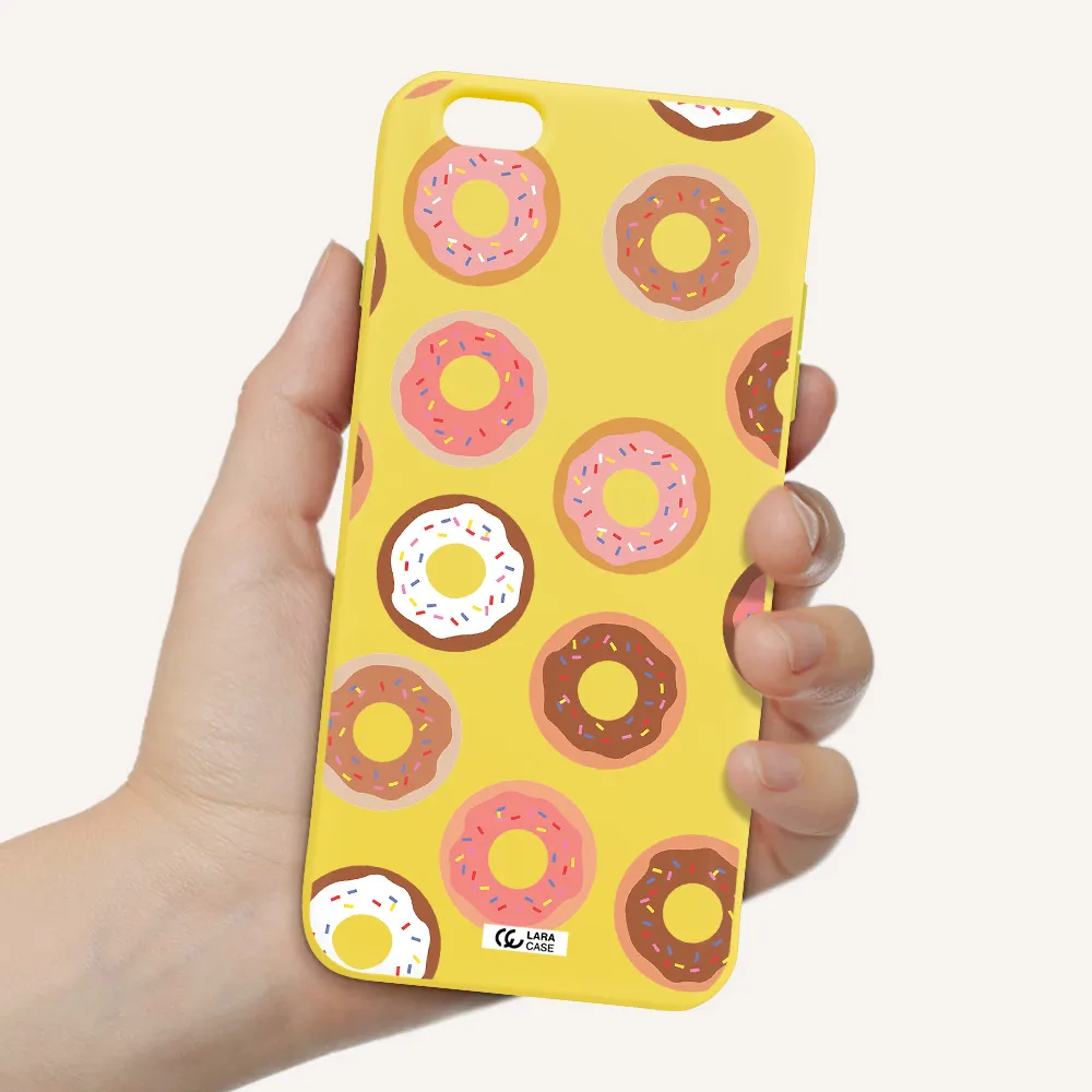 a pattern of donuts with sprinkles Apple iPhone 6 plus Silicone canary yellow Case