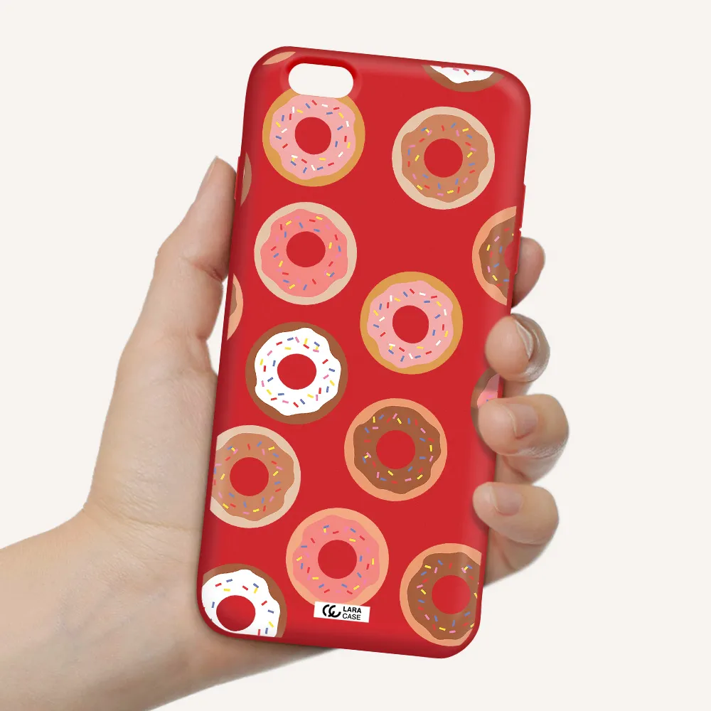 a pattern of donuts with sprinkles Apple iPhone 6 plus Silicone Imperial Red Case
