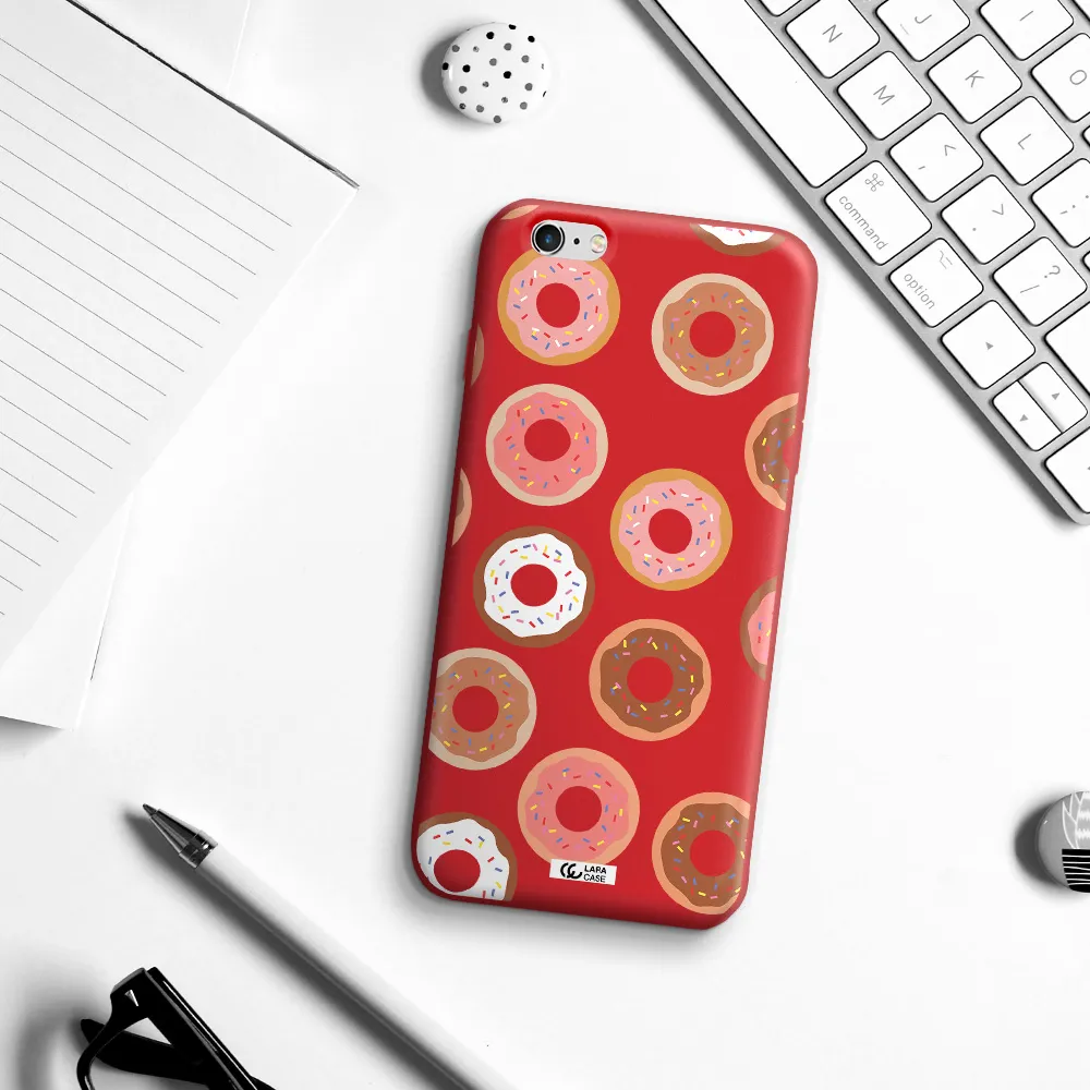 a pattern of donuts with sprinkles Apple iPhone 6 plus Silicone Imperial Red Case