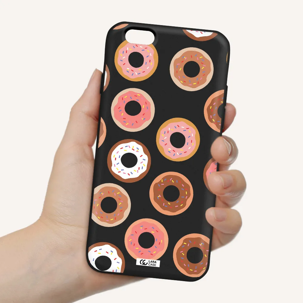 a pattern of donuts with sprinkles Apple iPhone 6 Silicone black Case
