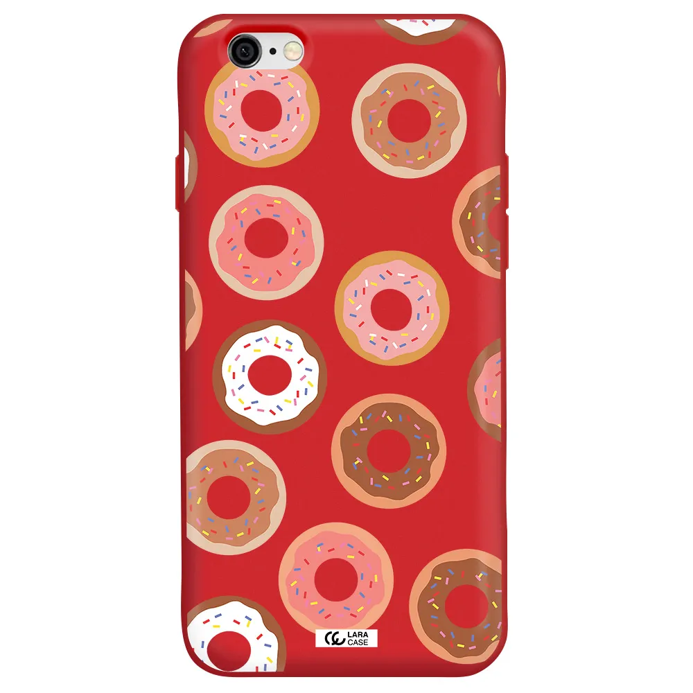 a pattern of donuts with sprinkles Apple iPhone 6 Silicone Imperial Red Case