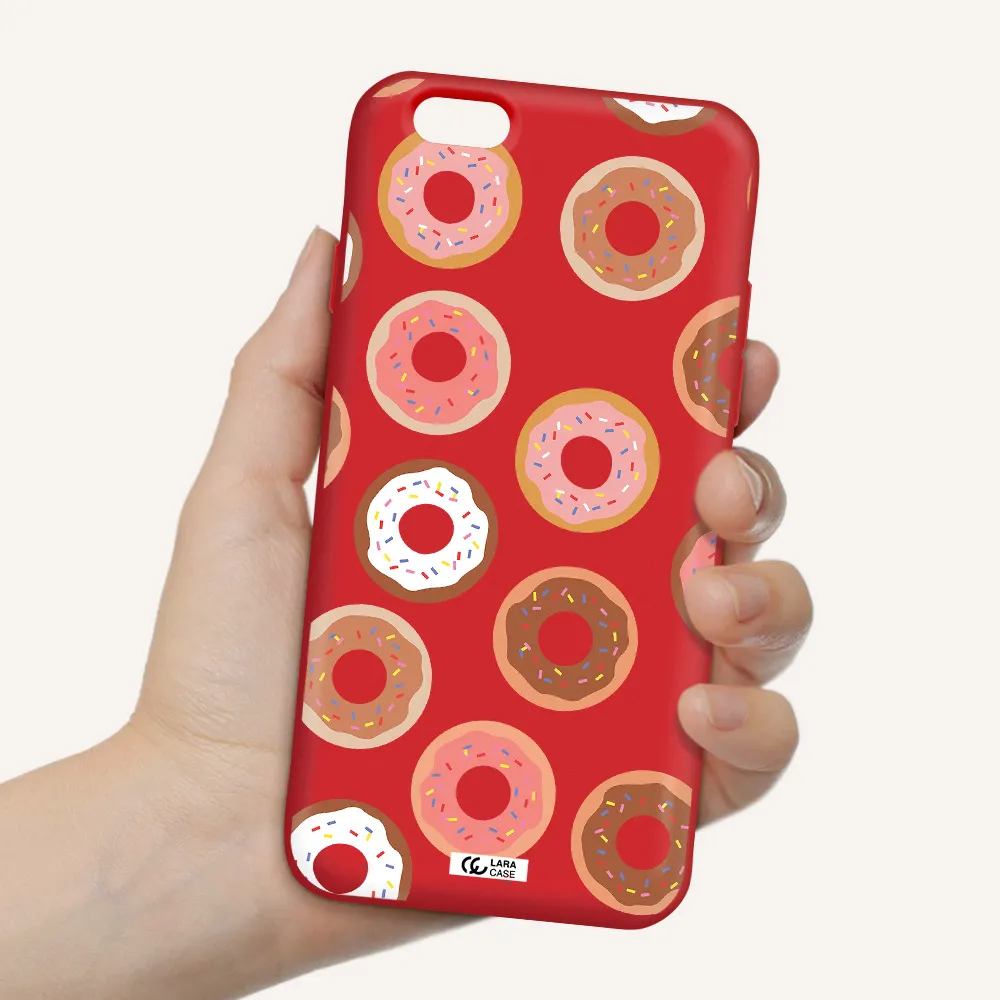 a pattern of donuts with sprinkles Apple iPhone 6 Silicone Imperial Red Case