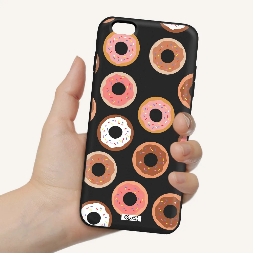 a pattern of donuts with sprinkles Apple iPhone 6S Silicone black Case