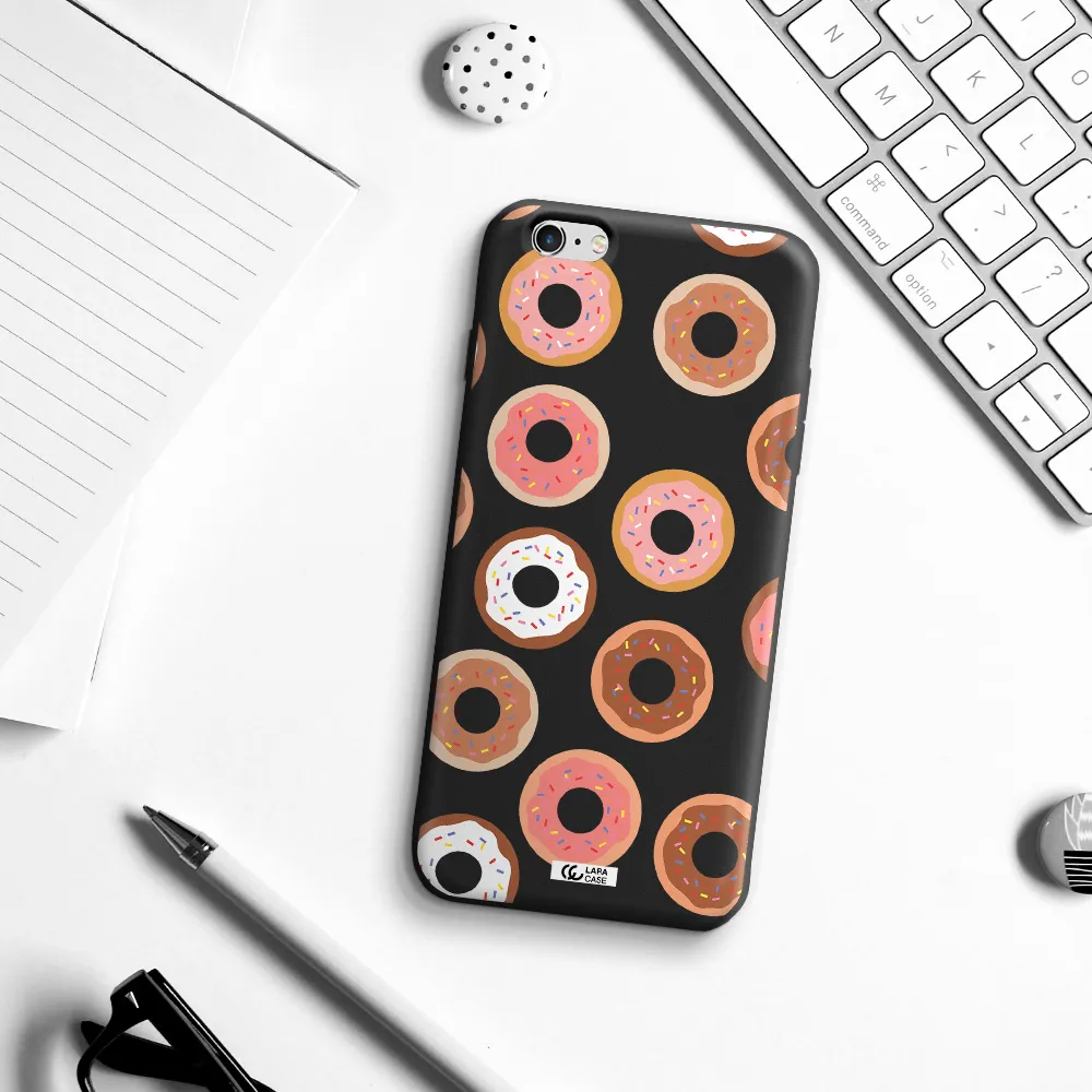 a pattern of donuts with sprinkles Apple iPhone 6S Silicone black Case