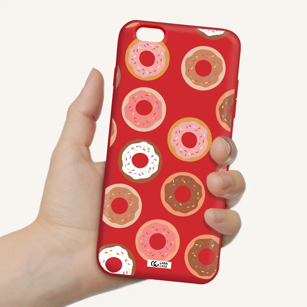 a pattern of donuts with sprinkles Apple iPhone 6S Silicone Imperial Red Case