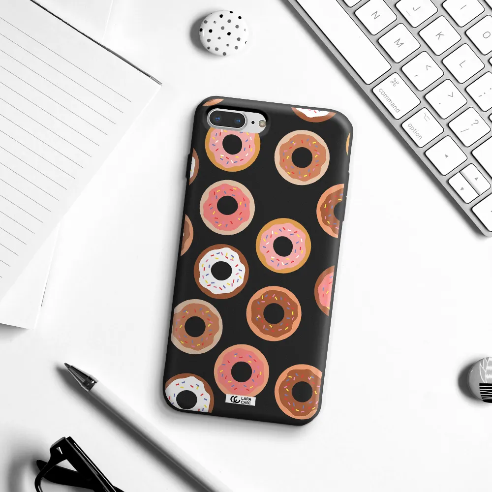 a pattern of donuts with sprinkles Apple iPhone 7 plus Silicone black Case