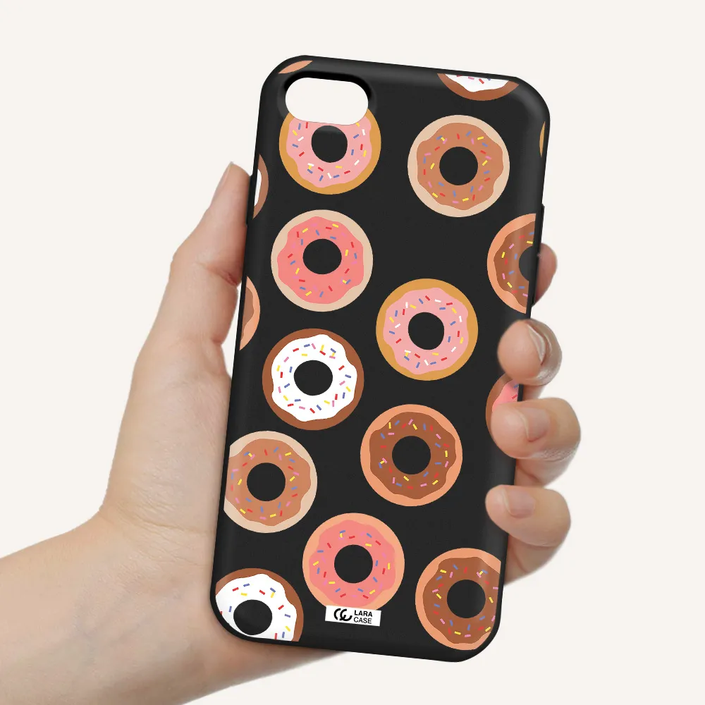 a pattern of donuts with sprinkles Apple iPhone 7 Silicone black Case
