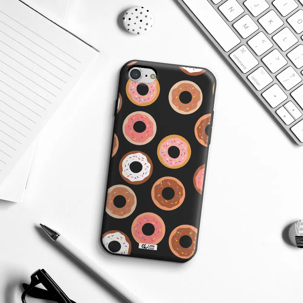 a pattern of donuts with sprinkles Apple iPhone 7 Silicone black Case