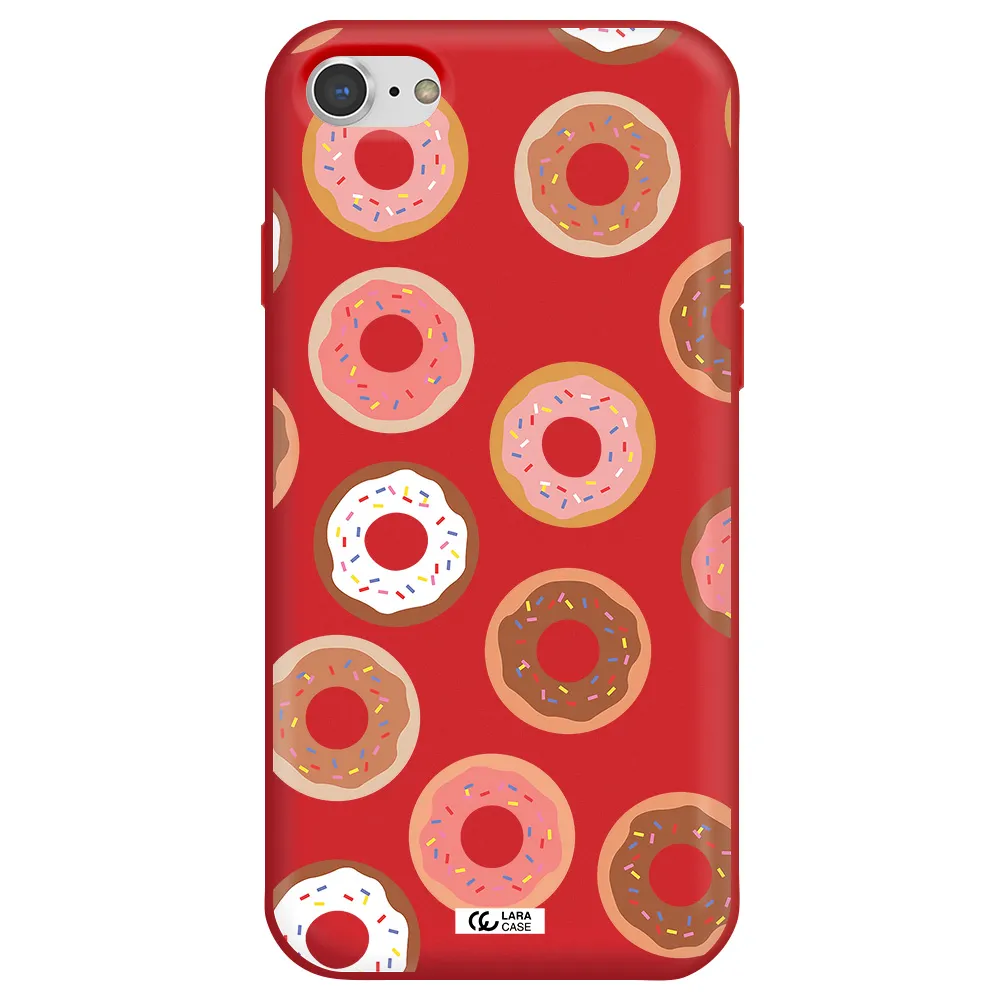 a pattern of donuts with sprinkles Apple iPhone 7 Silicone Imperial Red Case