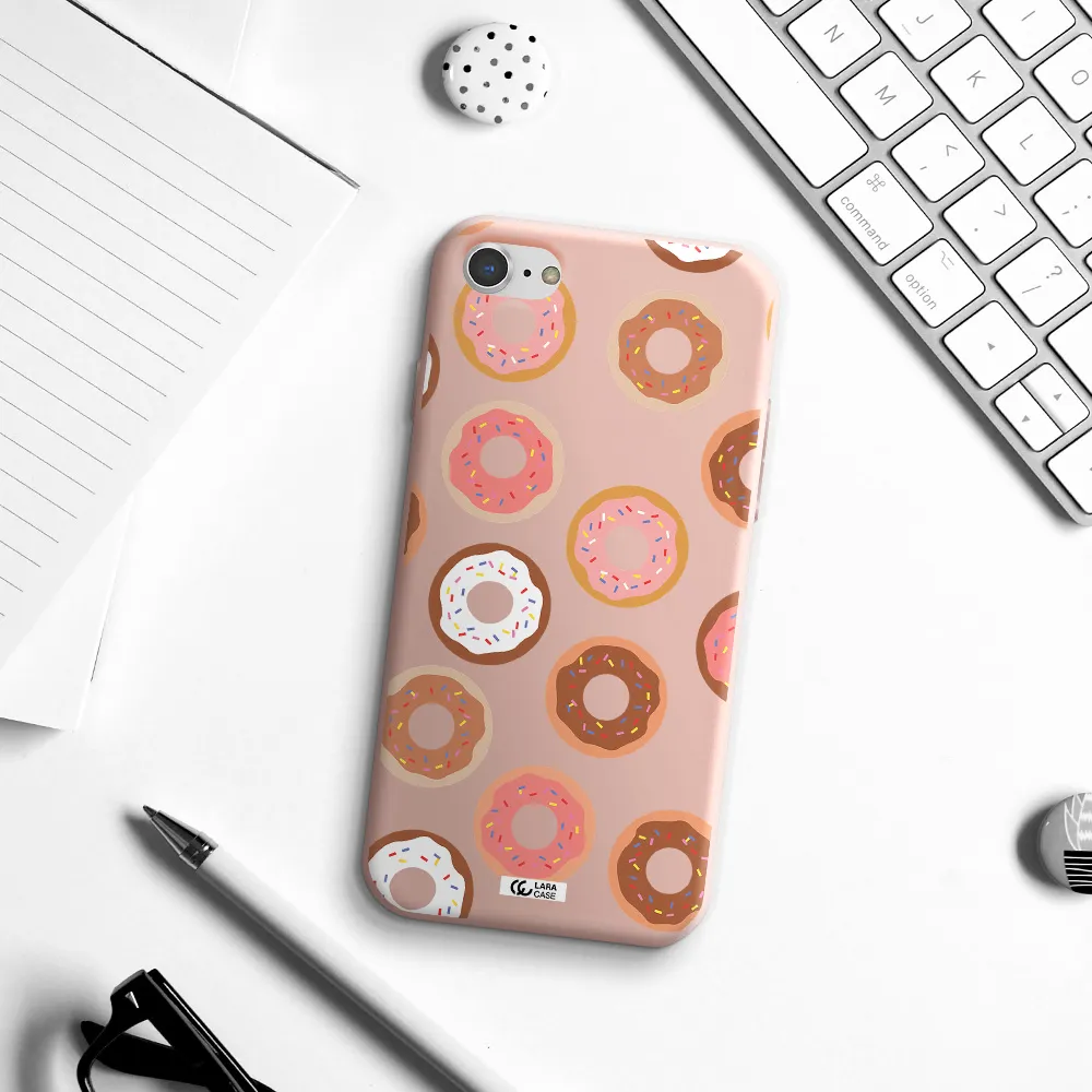 a pattern of donuts with sprinkles Apple iPhone 7 Silicone pastel pink Case