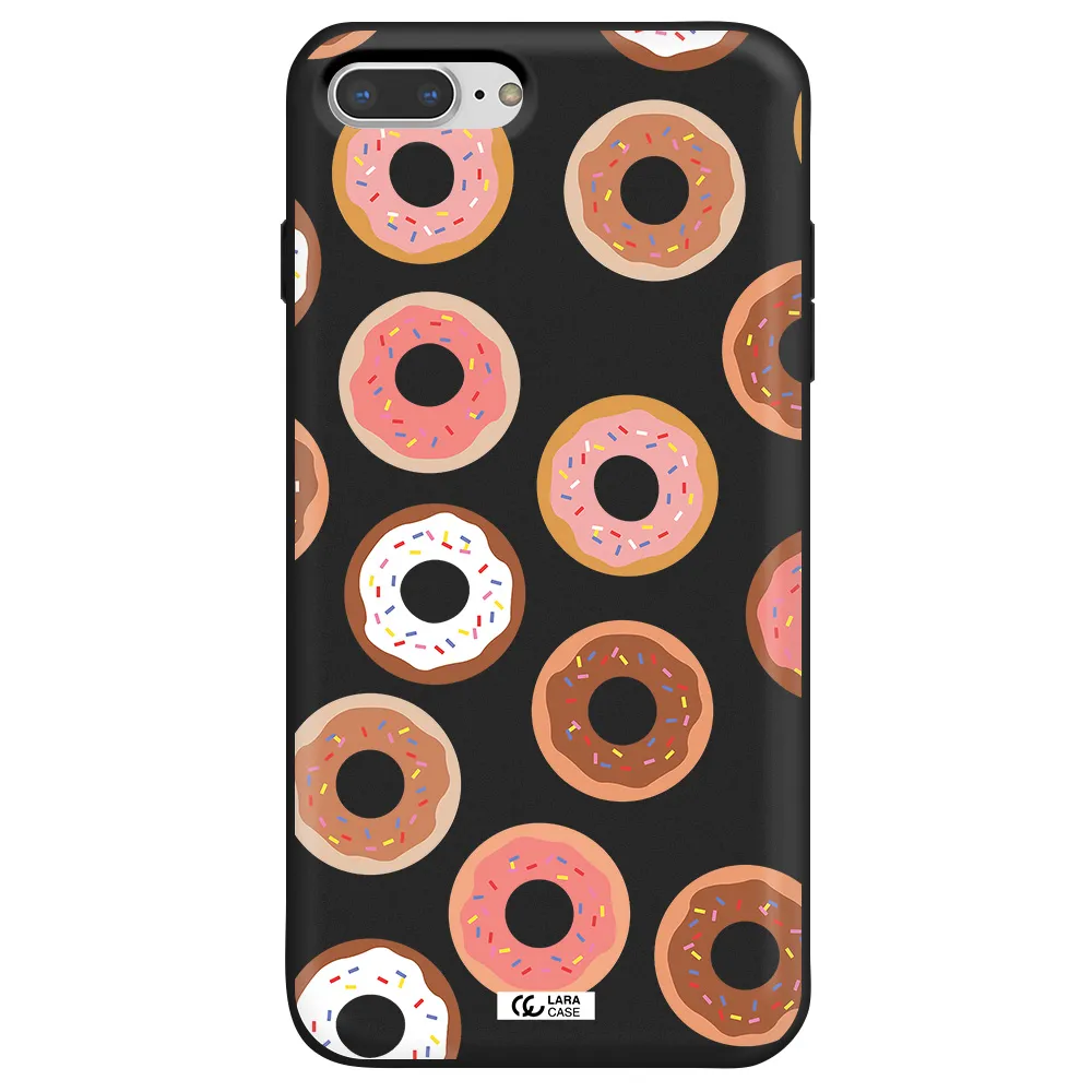 a pattern of donuts with sprinkles Apple iPhone 8 plus Silicone black Case