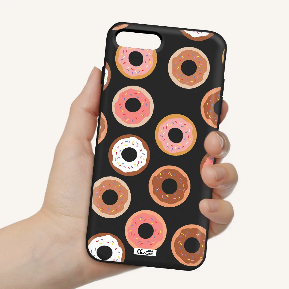 a pattern of donuts with sprinkles Apple iPhone 8 plus Silicone black Case
